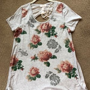 Johnny Was lace cut out back flowered tee